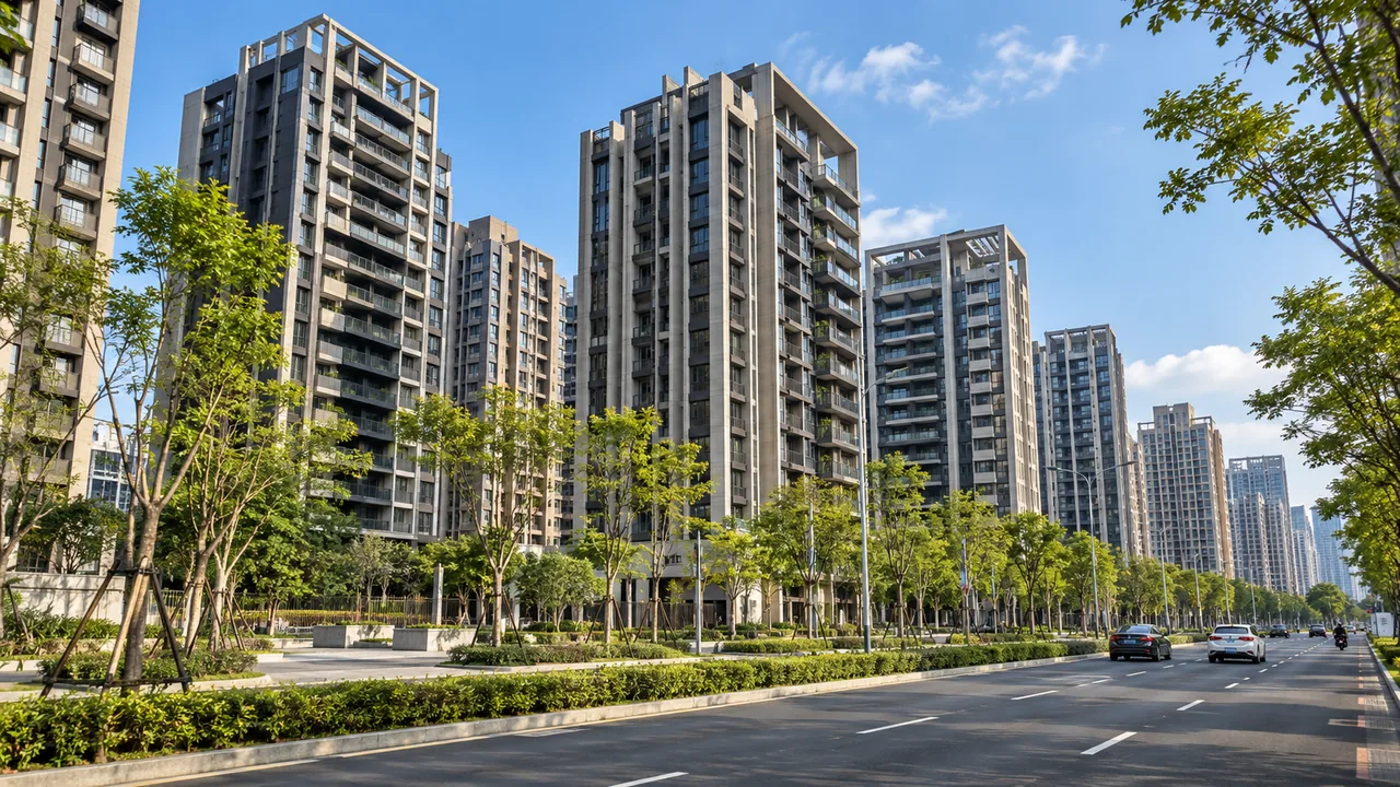 新北市新建住宅大樓與街道